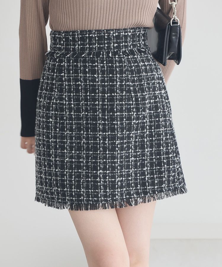earth music&ecology「フリンジツイードミニスカート」|タイト|