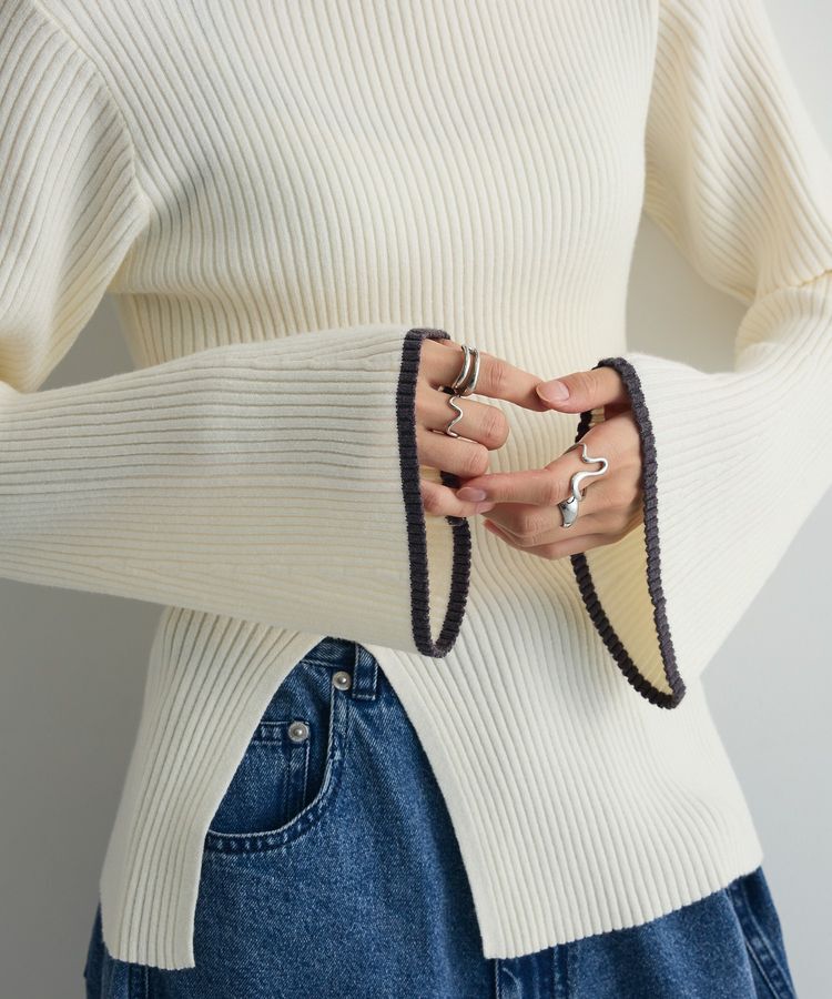 AnriettMusee「前後2wayアシンメトリー袖フレアリブニット」|ニット・セーター|