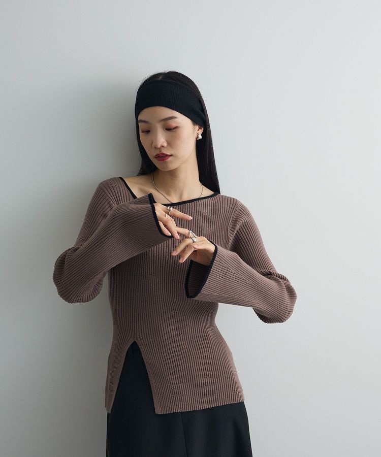 AnriettMusee「前後2wayアシンメトリー袖フレアリブニット」|ニット・セーター|