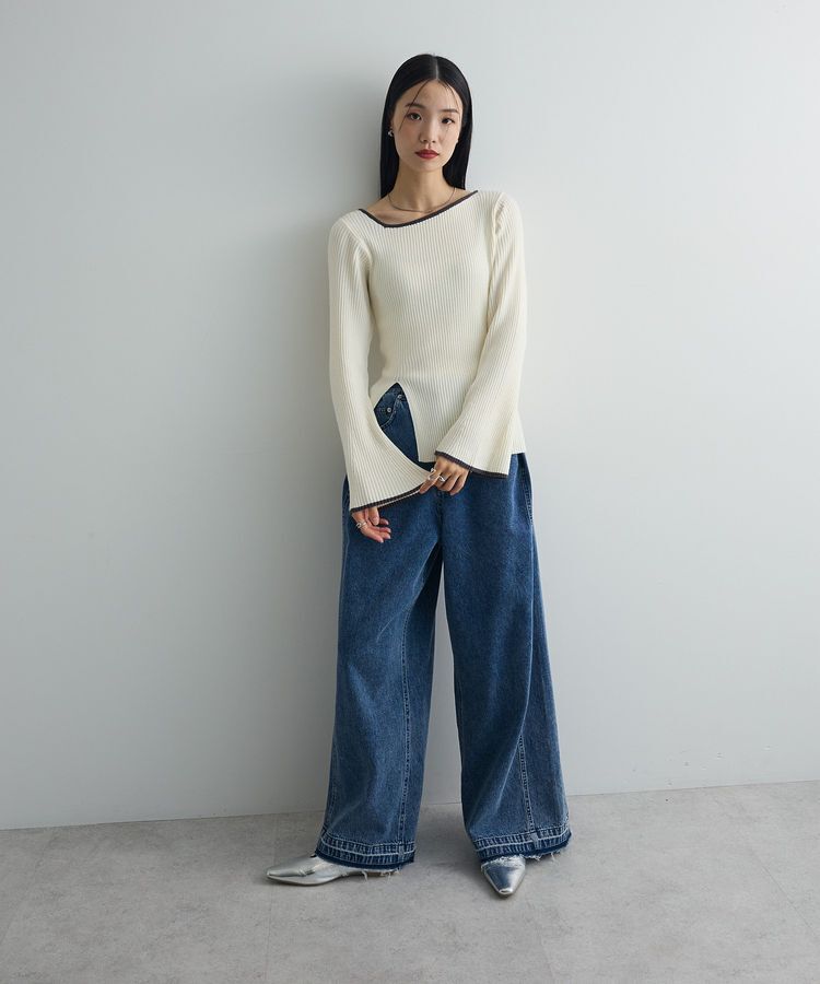 AnriettMusee「前後2wayアシンメトリー袖フレアリブニット」|ニット・セーター|