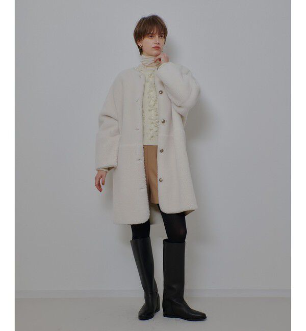 allureville「ツーブロッキングボアコート」|ノーカラーコート|