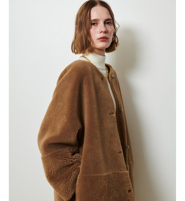 allureville「ツーブロッキングボアコート」|ノーカラーコート|