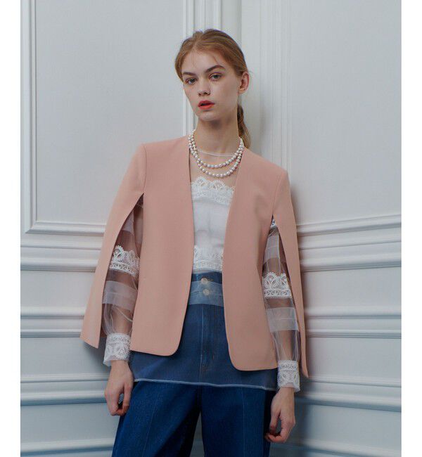 LOULOU WILLOUGHBY「◇【LOULOU WILLOUGHBY】リトルブラックケープジャケット」|ノーカラージャケット|ピンク