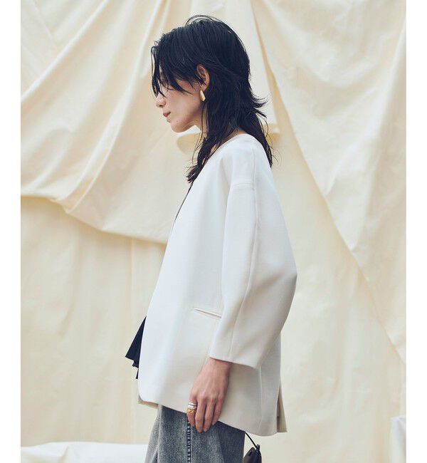 allureville「【ATELIER Line】ダブルクロスカラーレスジャケット」|ノーカラージャケット|