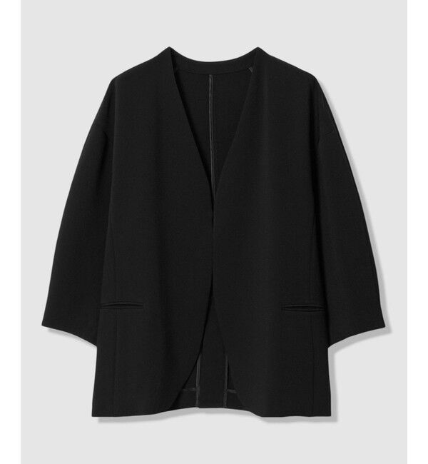 allureville「【ATELIER Line】ダブルクロスカラーレスジャケット」|ノーカラージャケット|ブラック