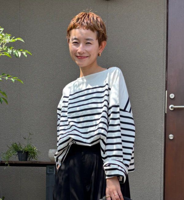  「【@kokiminitaコラボ】パネルボーダーワイドスリーブカットソー」|Tシャツ・カットソー|ネイビー