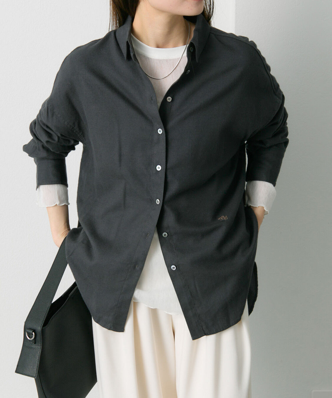  「起毛オーバーシャツブラウス」|シャツ・ブラウス|チャコールグレー