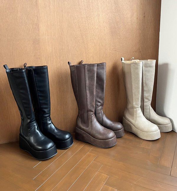  「【マイナス3キロ見え/SNSで話題】厚底サイドゴアロングブーツ」|その他|