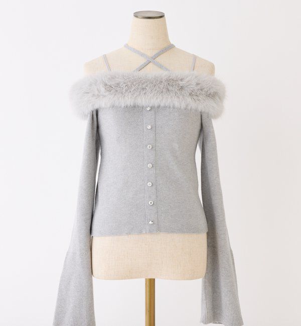  「キラキラボタンファーオフショルニット」|ニット・セーター|