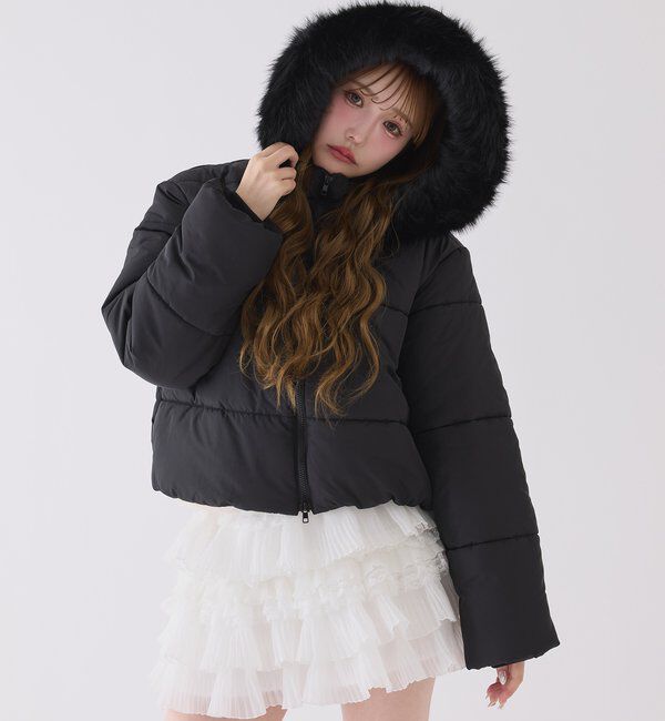  「ファー付きショートフェイクダウン」|ダッフルコート|