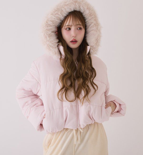  「ファー付きショートフェイクダウン」|ダッフルコート|