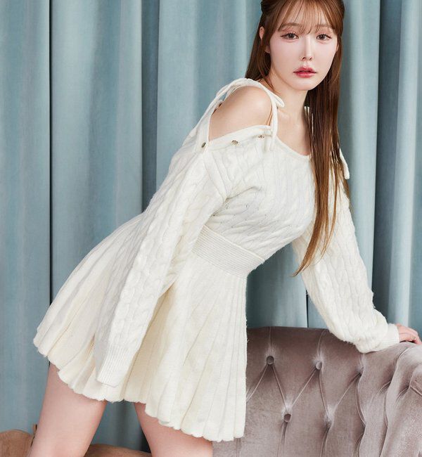  「ケーブルニットミニワンピ」|ワンピース|