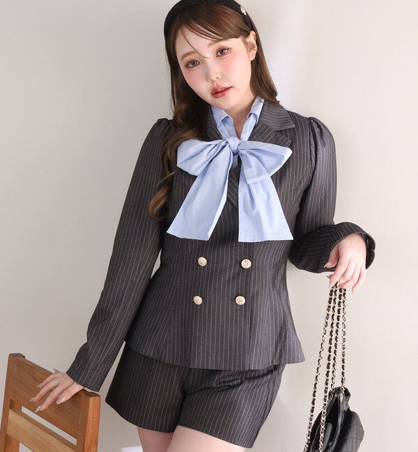  「【リボン取り外し可能】フロントギャザーボウタイシャツ」|シャツ・ブラウス|