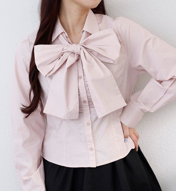  「【リボン取り外し可能】フロントギャザーボウタイシャツ」|シャツ・ブラウス|
