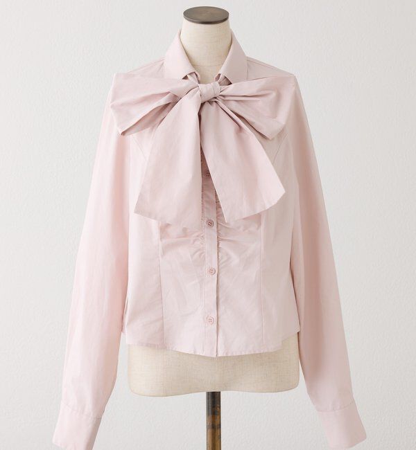  「【リボン取り外し可能】フロントギャザーボウタイシャツ」|シャツ・ブラウス|
