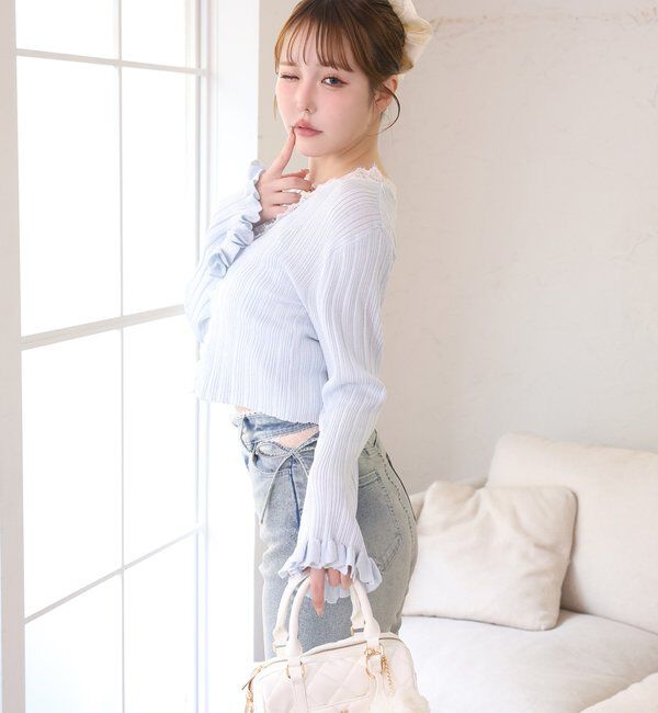  「レース付きリブカーディガン」|ニット・セーター|