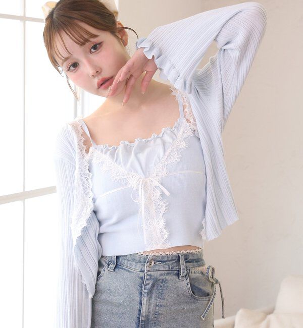  「レース付きリブカーディガン」|ニット・セーター|