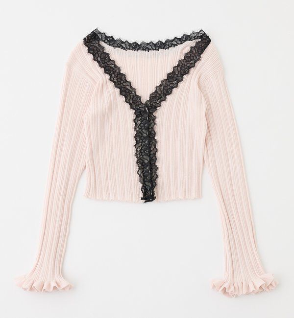  「レース付きリブカーディガン」|ニット・セーター|