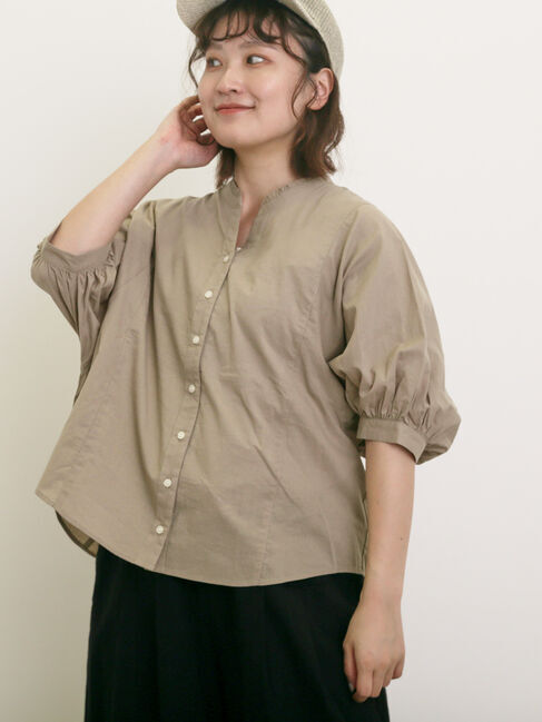 Samansa Mos2「ランタン袖スキッパーシャツ」|シャツ・ブラウス|ベージュ