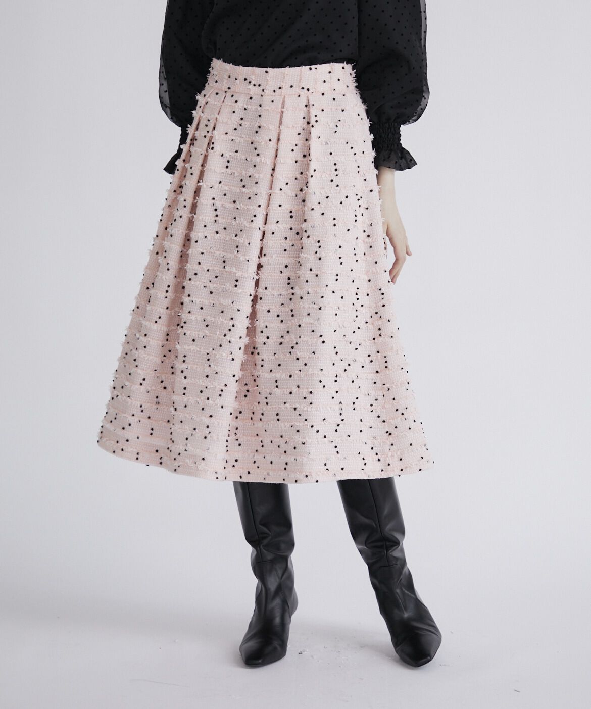 Maglie le cassetto「《M Maglie le cassetto》ツイードスカート《Linton Tweeds》」|フレア|ピンク1