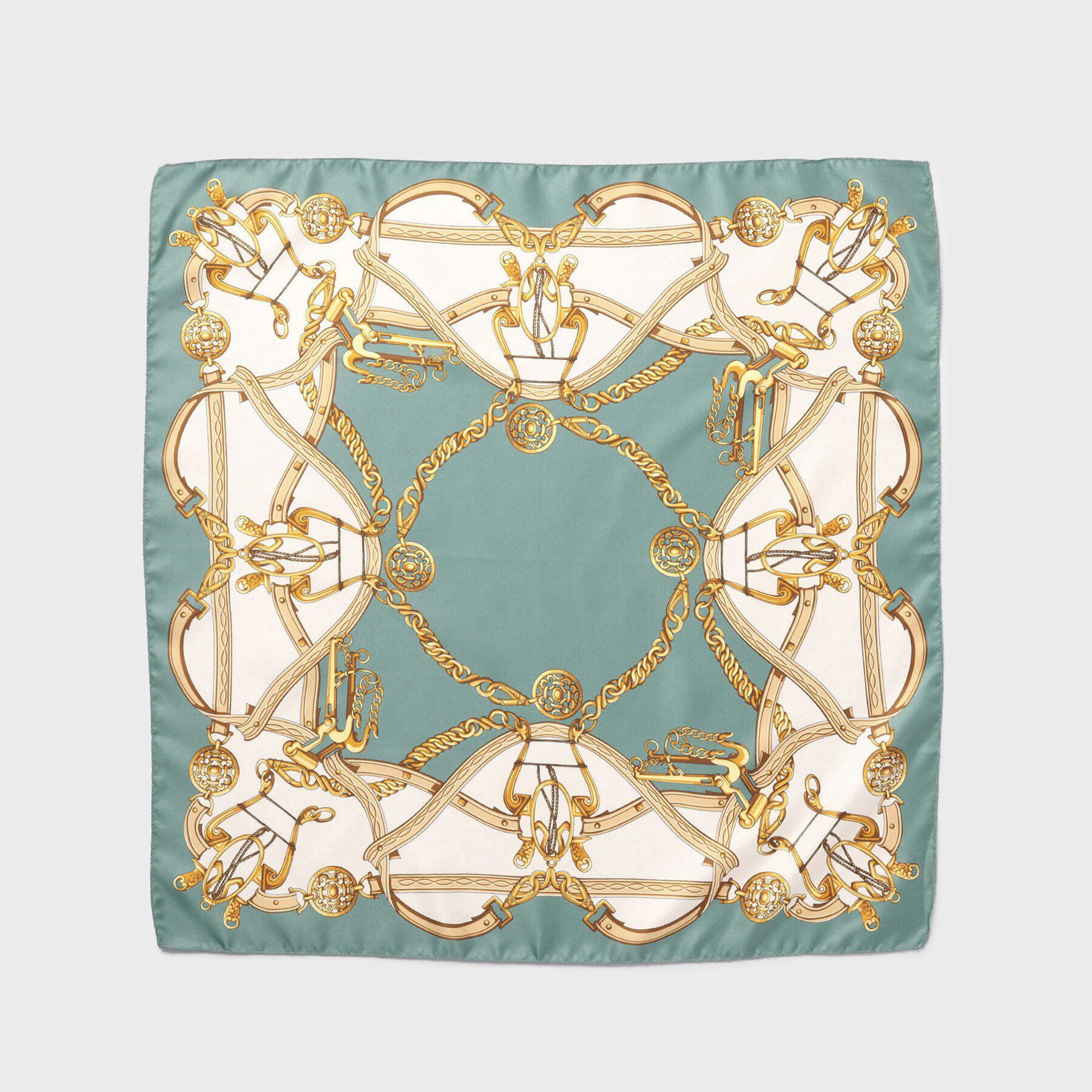 UNTITLED「【手洗い／58cm正方形】ベルトプリントスカーフ」|ストール|ブルーグリーン(59