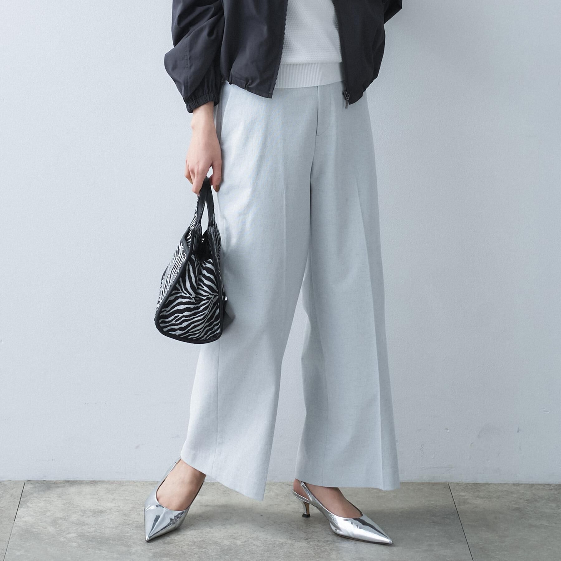 UNTITLED「【接触冷感/洗える/後ろウエストゴム】オックスワイドパンツ」|その他|ライトグレー(011