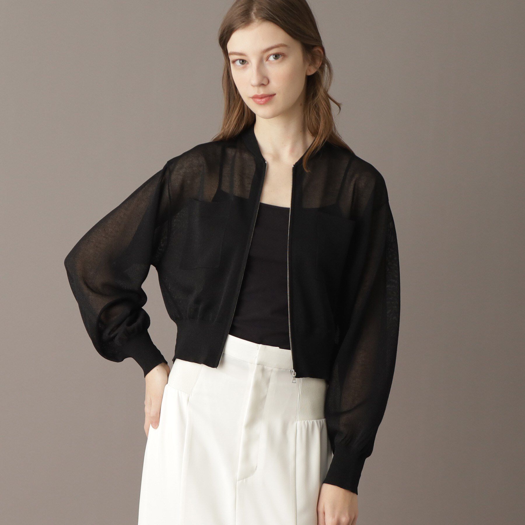 DRESSTERIOR「【洗える/清涼感】シアージップアップニットブルゾン」|ブルゾン・スタジャン|