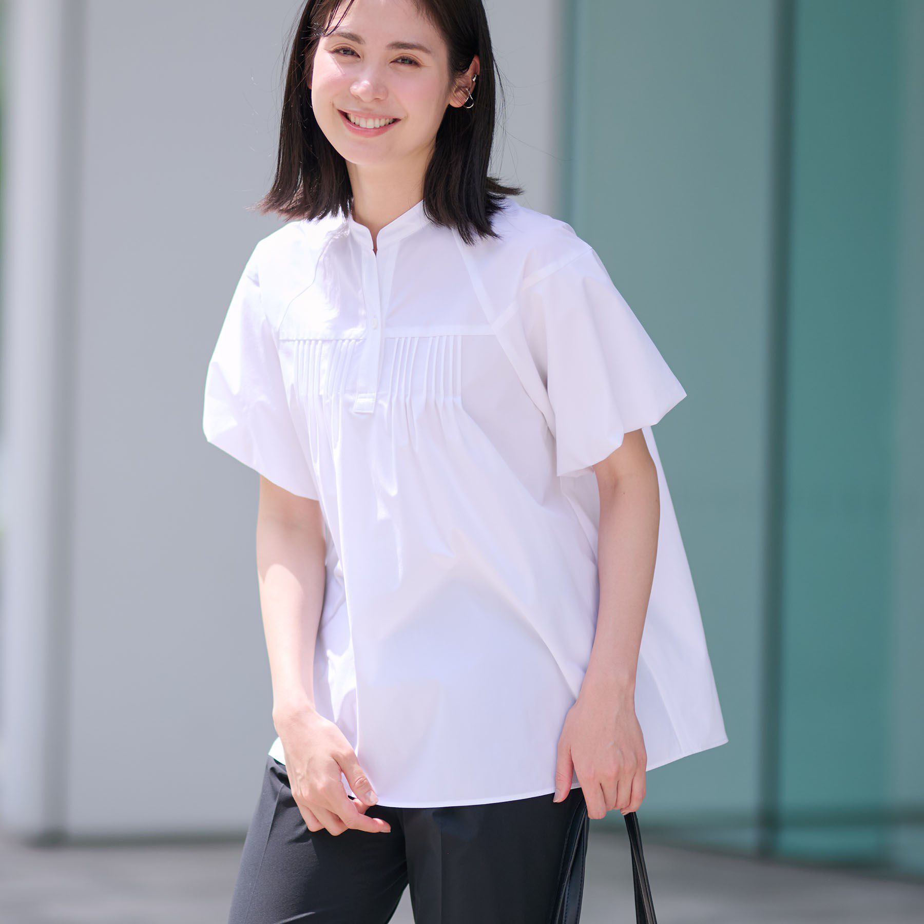 INDIVI「【通気性◎撥水／UV／SETUP可能】アクティブブラウス」|シャツ・ブラウス|ホワイト(001)