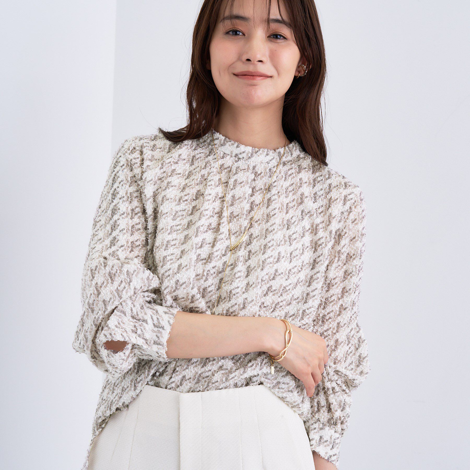 INDIVI「【きれいめ／オフィス／イベント】フェザージャカードブラウス」|シャツ・ブラウス|ピンクベージュ(15