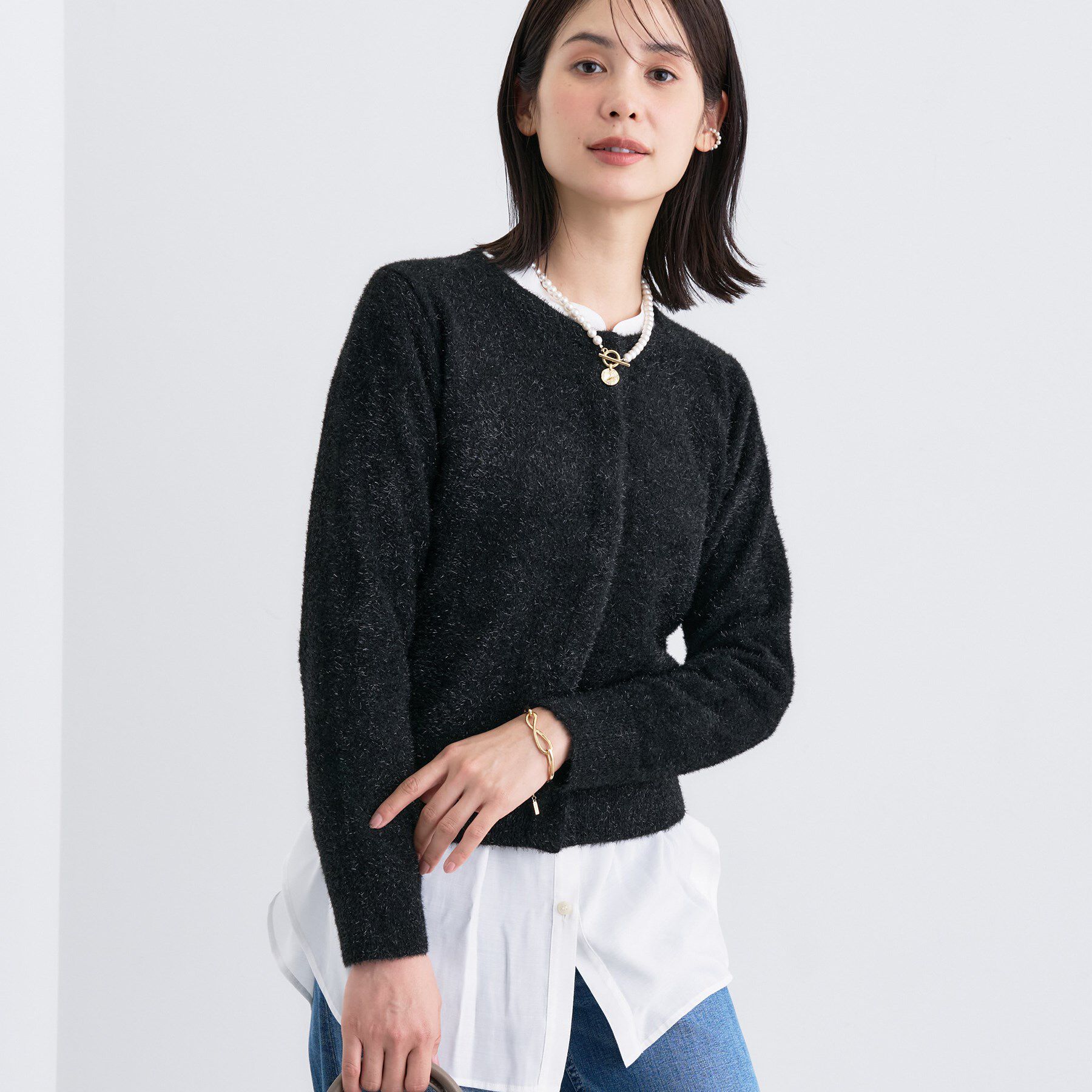 INDIVI「【洗える】ラメニットカーディガン」|カーディガン|