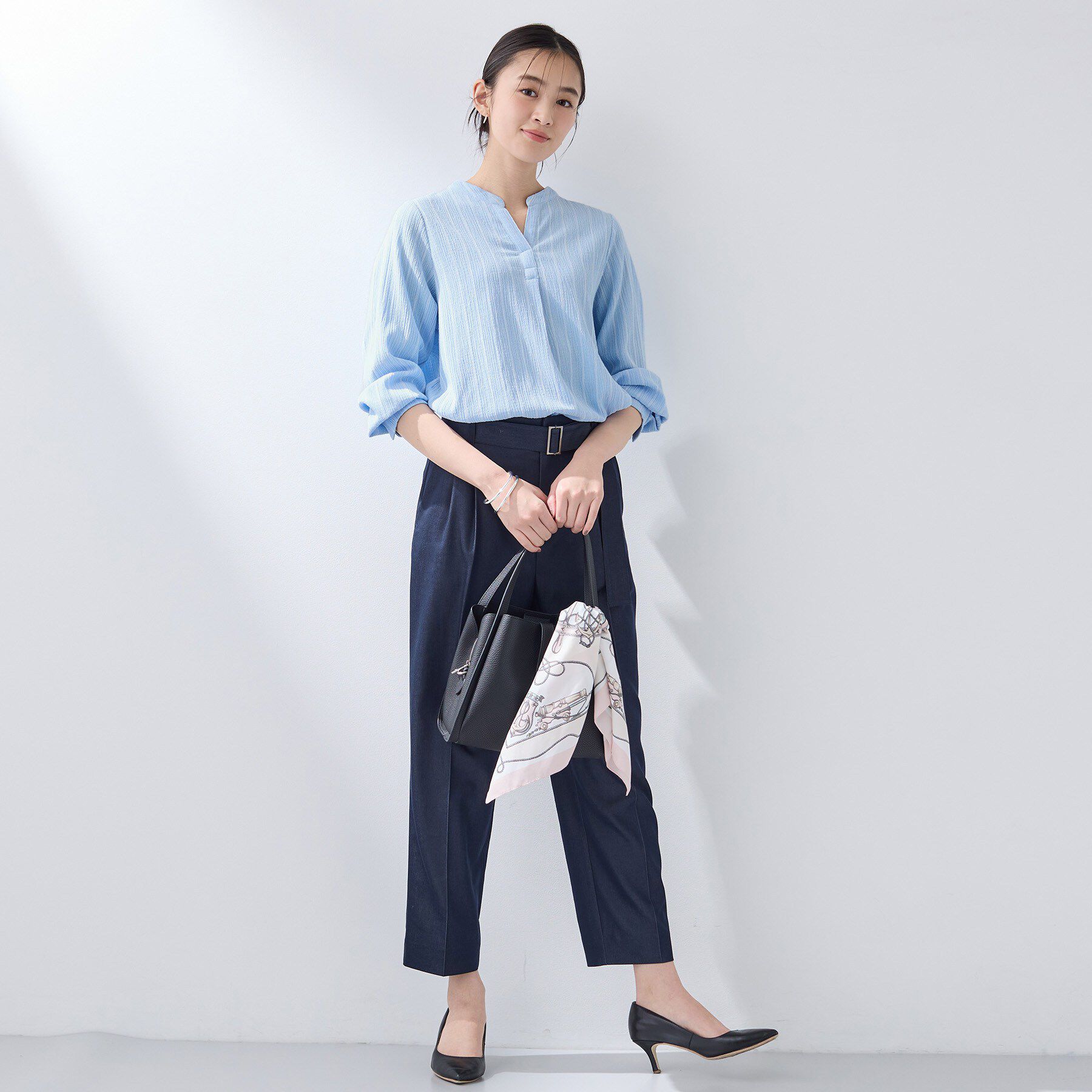 INDIVI「【洗える／着心地楽ちん】ブラウス風ストライプカットソートップス」|Tシャツ・カットソー|