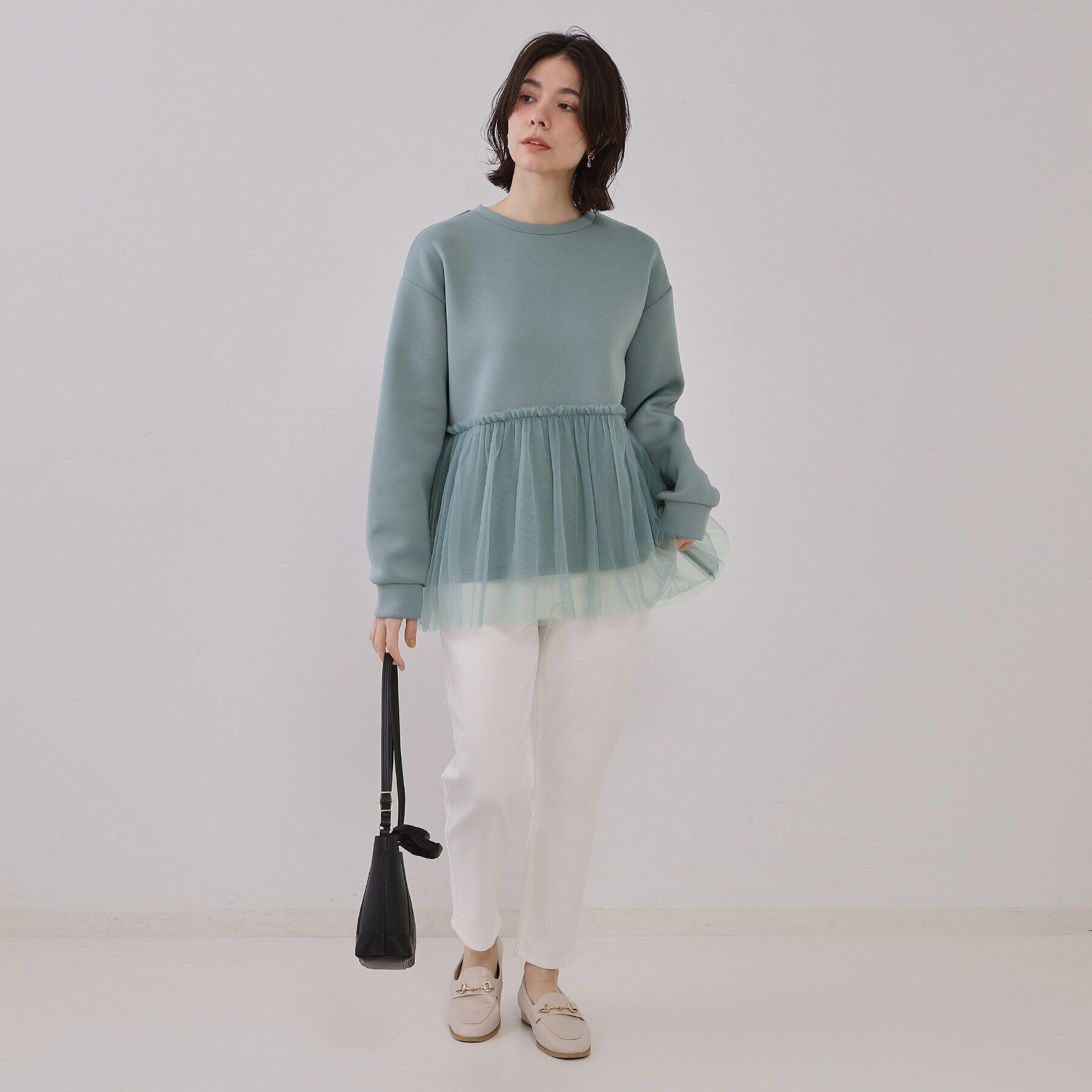 OPAQUE.CLIP「チュールドッキングペプラムトップス【洗濯機洗い可】」|Tシャツ・カットソー|