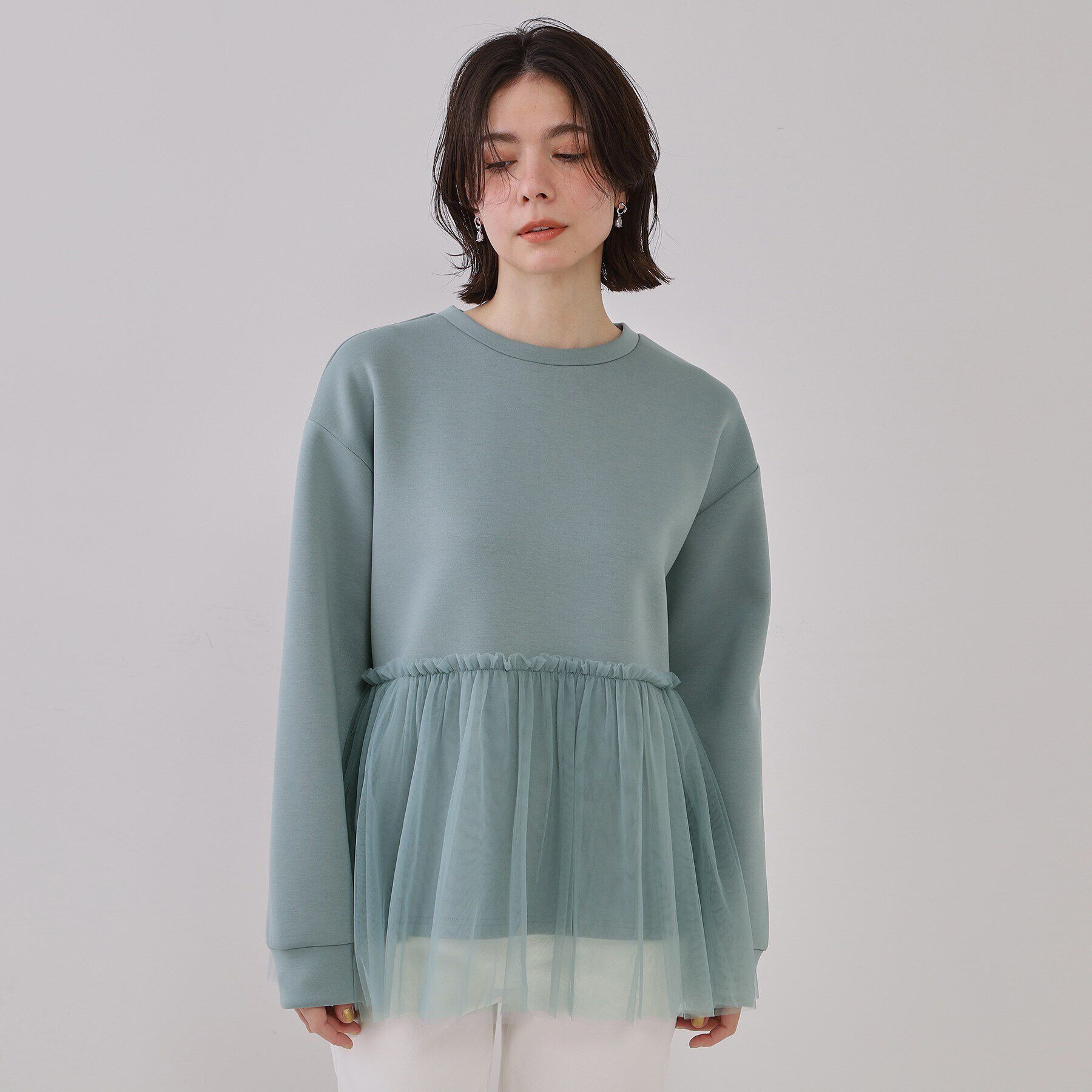 OPAQUE.CLIP「チュールドッキングペプラムトップス【洗濯機洗い可】」|Tシャツ・カットソー|