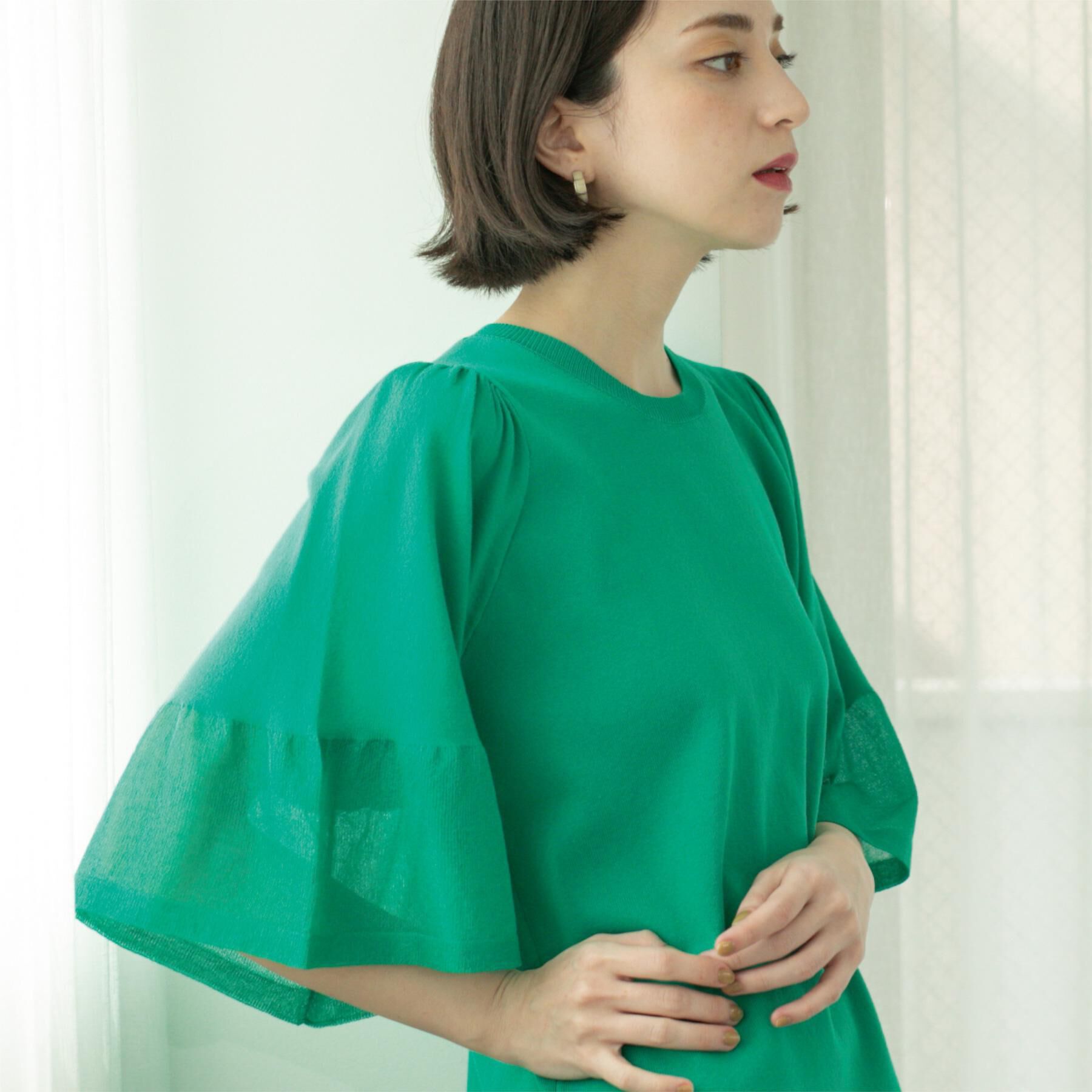 OPAQUE.CLIP「《5色展開》シアーフレアスリーブニット【洗濯機洗い可】」|ニット・セーター|