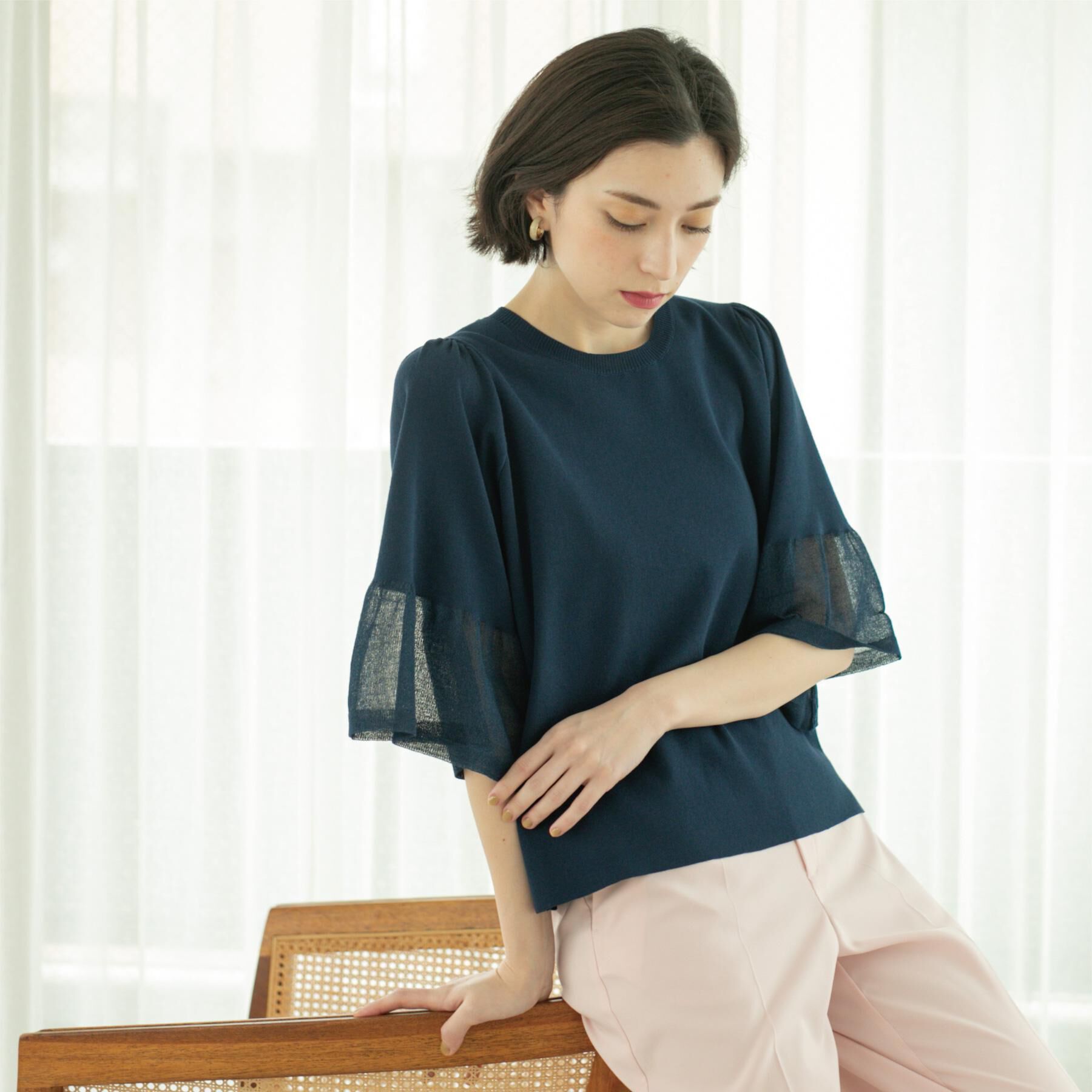 OPAQUE.CLIP「《5色展開》シアーフレアスリーブニット【洗濯機洗い可】」|ニット・セーター|