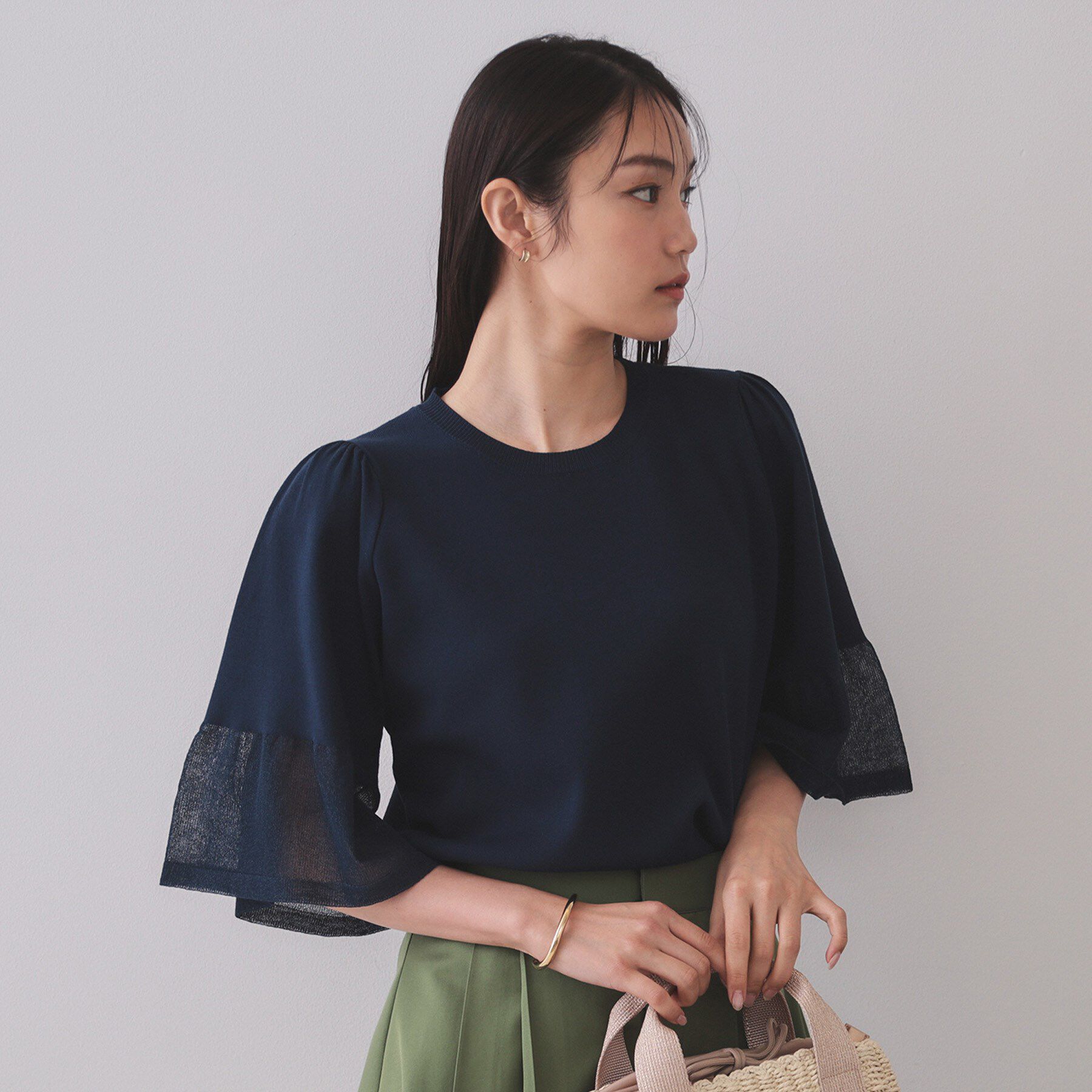 OPAQUE.CLIP「《5色展開》シアーフレアスリーブニット【洗濯機洗い可】」|ニット・セーター|