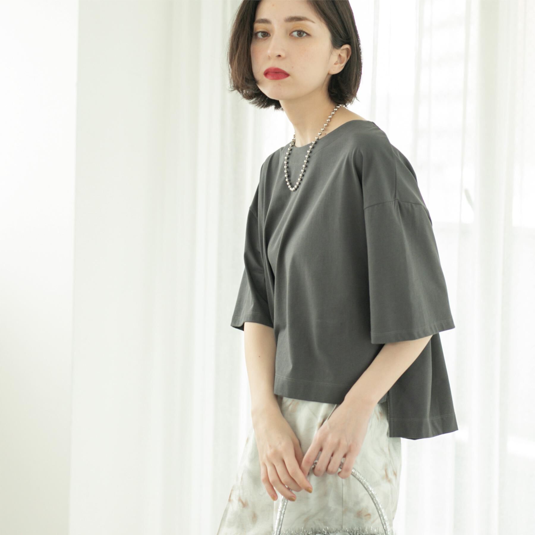 OPAQUE.CLIP「ボートネックショートTシャツ【洗濯機洗い可】」|Tシャツ・カットソー|