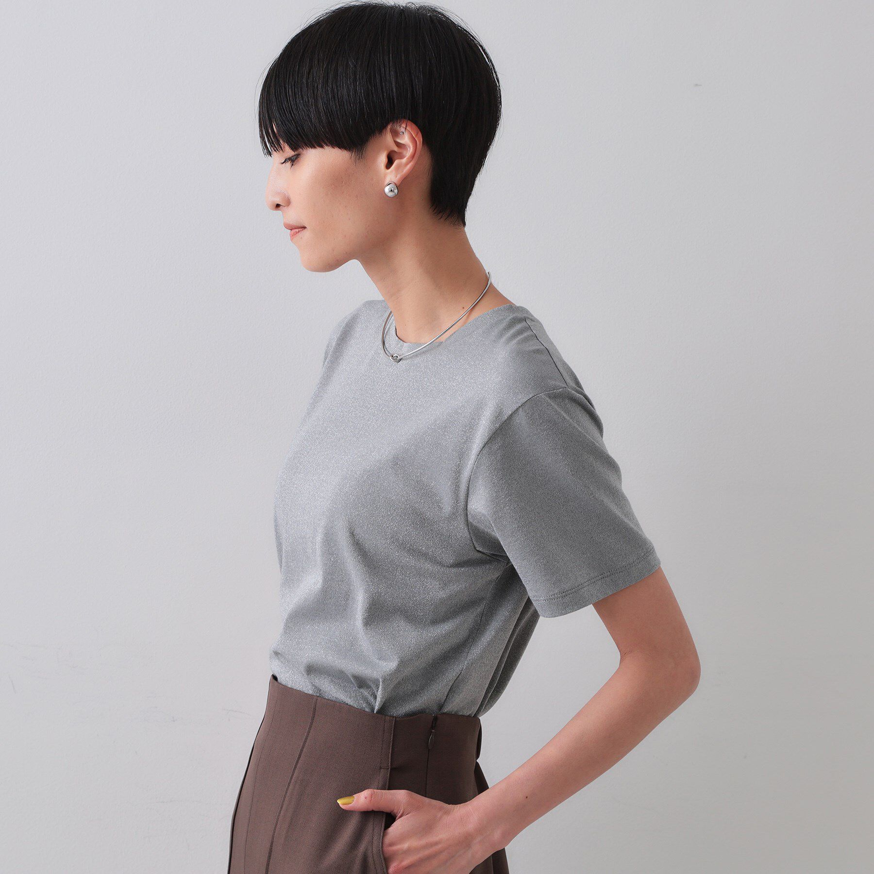 OPAQUE.CLIP「ラメベーシックTシャツ【洗濯機洗い可】」|Tシャツ・カットソー|