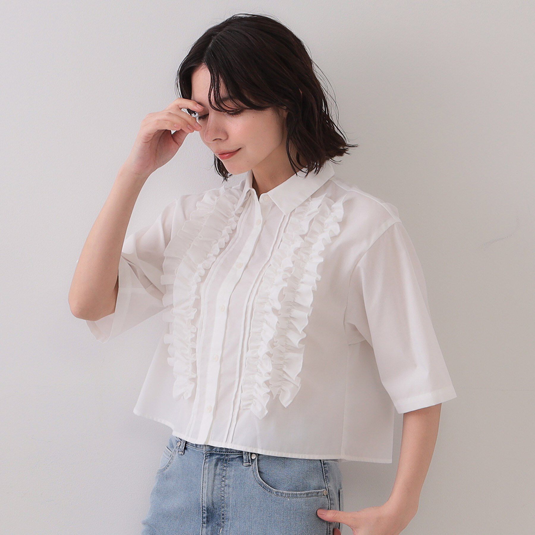 OPAQUE.CLIP「フリルショートシャツ【洗濯機洗い可】」|シャツ・ブラウス|