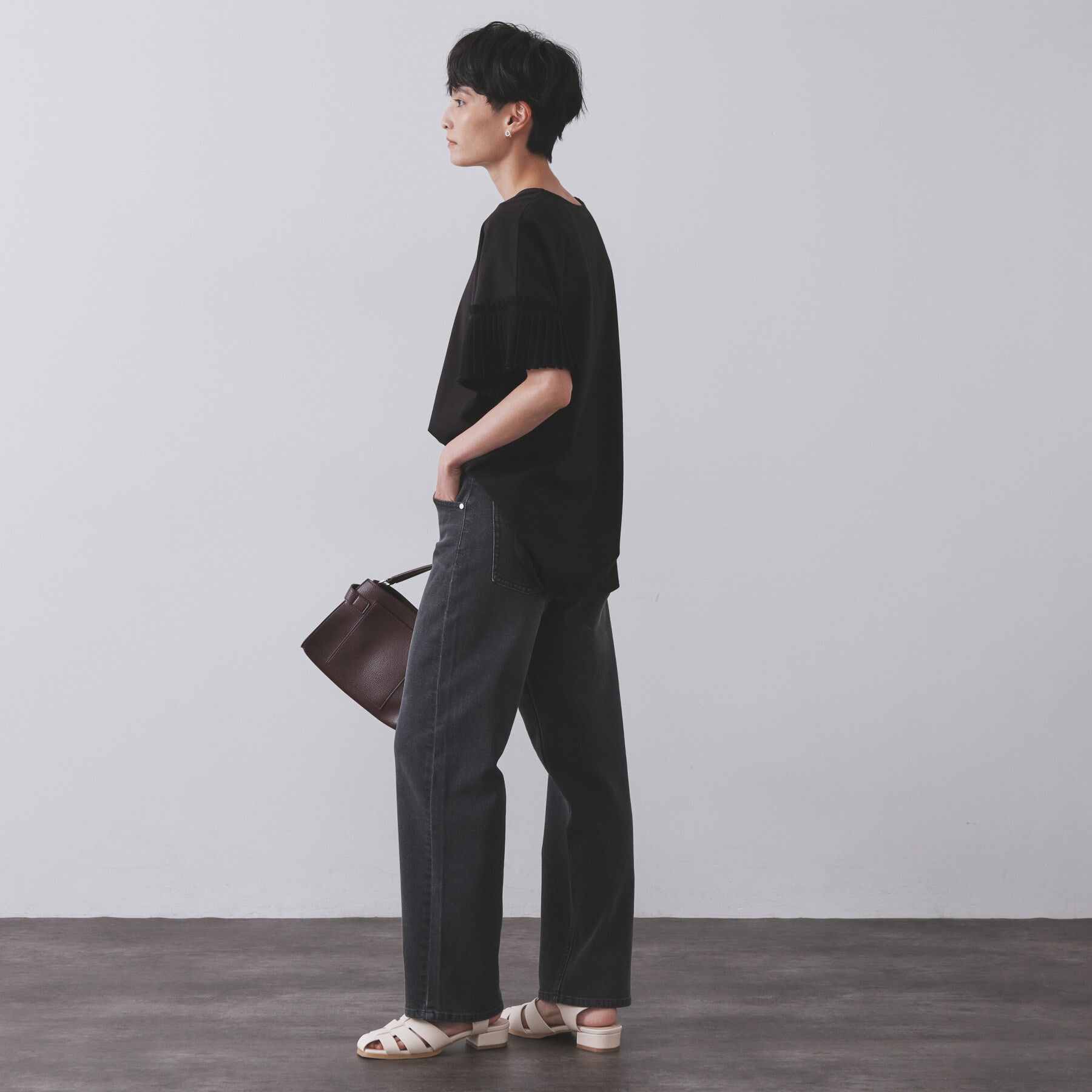 OPAQUE.CLIP「プリーツスリーブドッキングトップス【洗濯機洗い可】」|Tシャツ・カットソー|