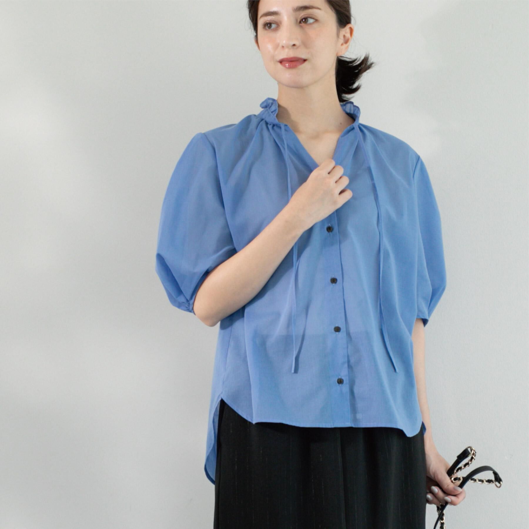 OPAQUE.CLIP「シアーフリルネックブラウス【洗濯機洗い可】」|シャツ・ブラウス|