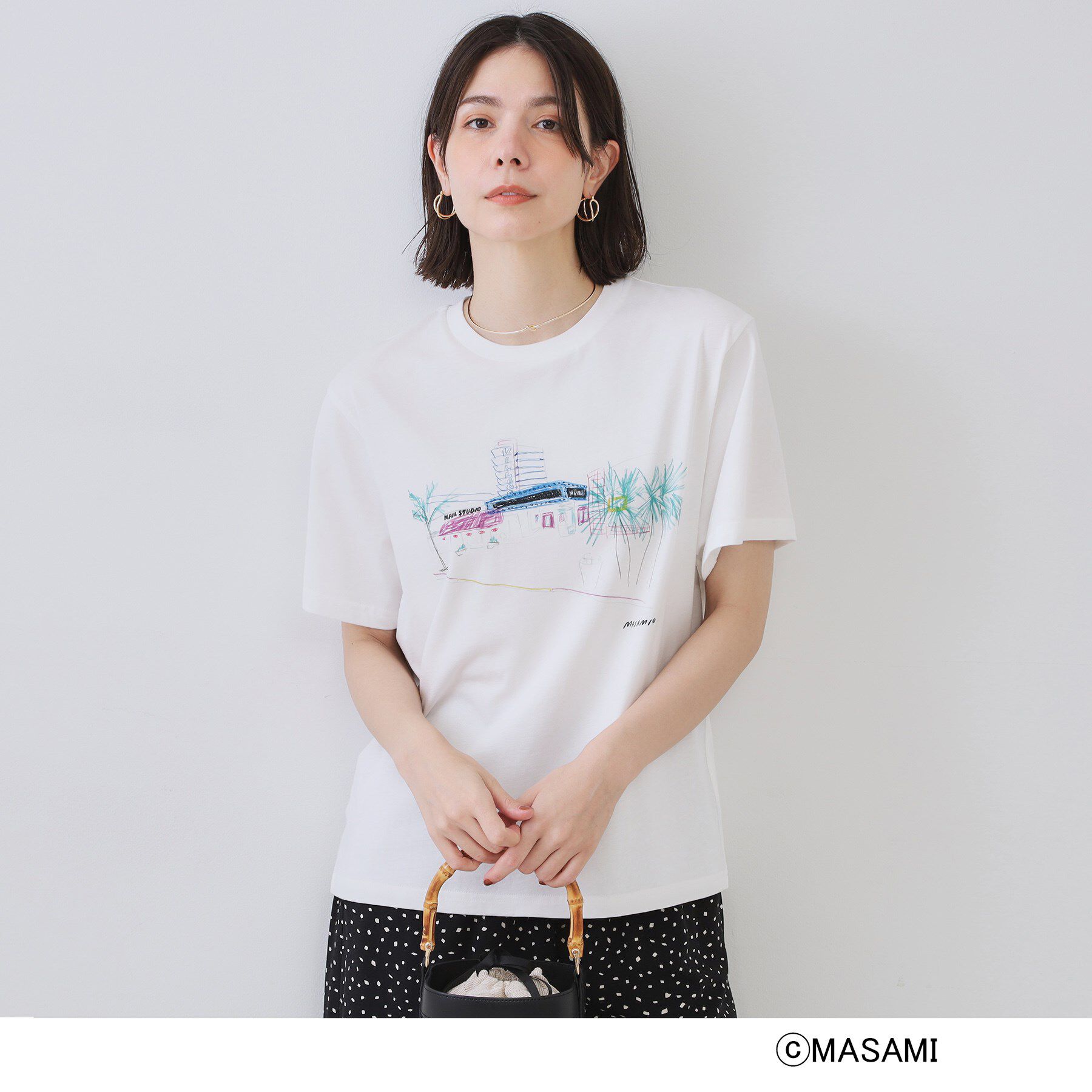 OPAQUE.CLIP「風景イラストプリントTシャツ」|Tシャツ・カットソー|ホワイト(001)