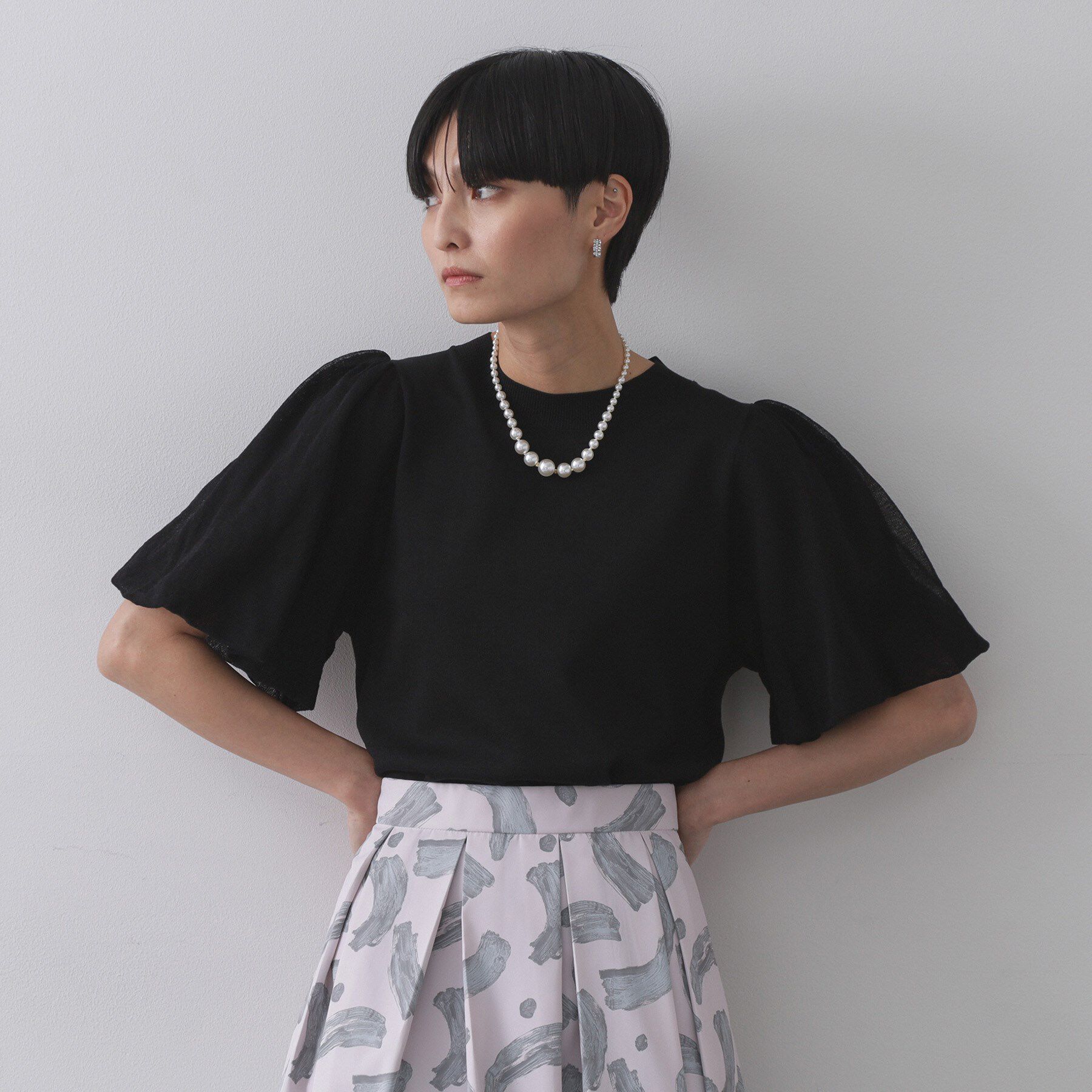 OPAQUE.CLIP「バルーンスリーブニット【洗濯機洗い可】」|ニット・セーター|ブラック(019)