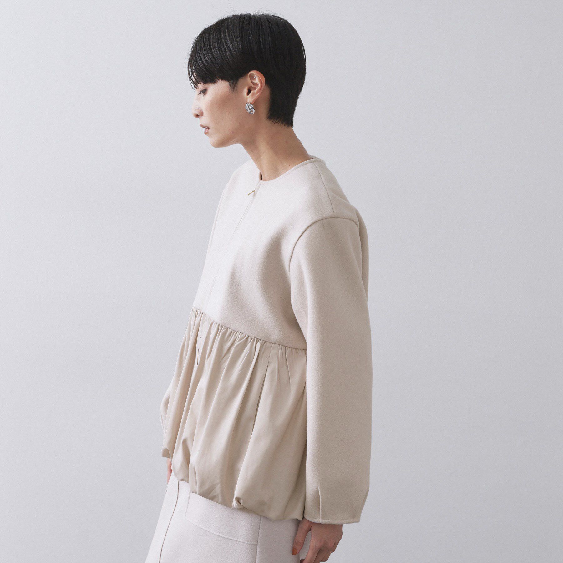 OPAQUE.CLIP「ウールライクペプラムドッキングアウター【洗濯機洗い可】」|ノーカラーコート|