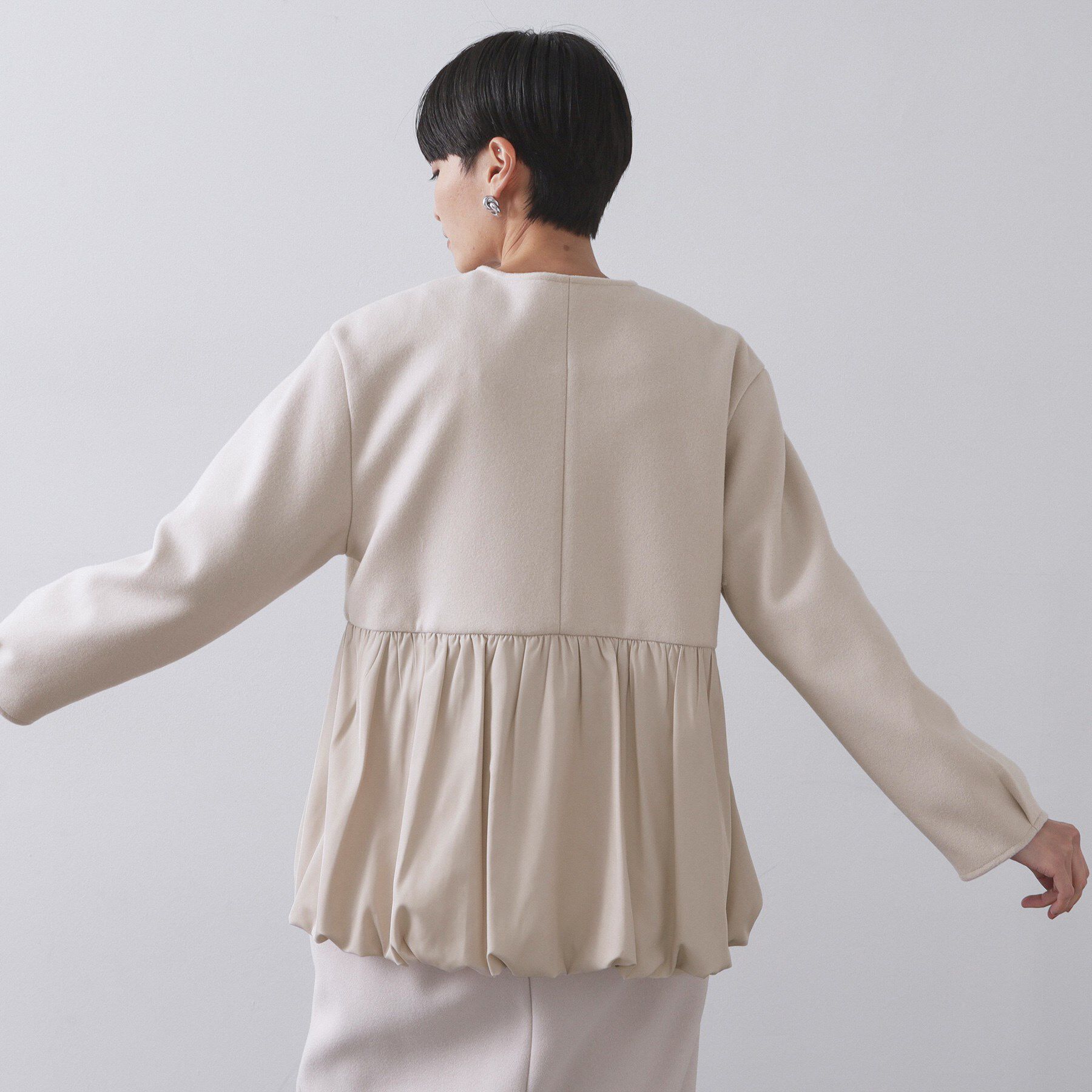 OPAQUE.CLIP「ウールライクペプラムドッキングアウター【洗濯機洗い可】」|ノーカラーコート|