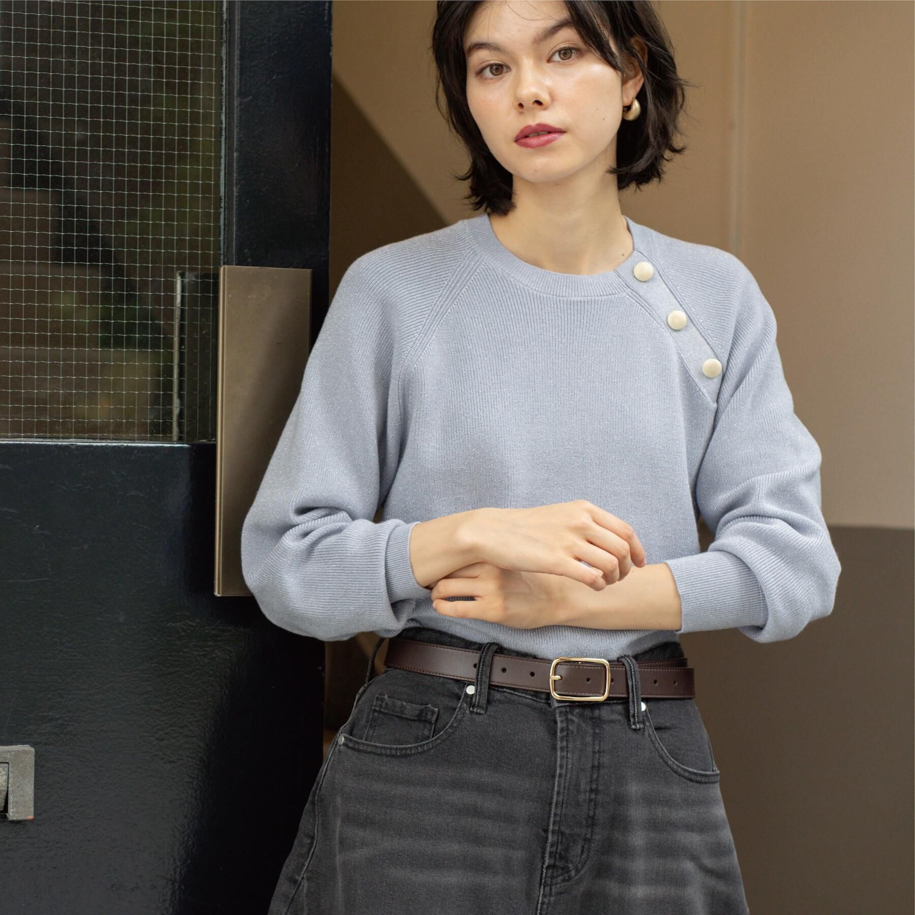 OPAQUE.CLIP「ボタンデザインラメニット【洗濯機OK】」|ニット・セーター|