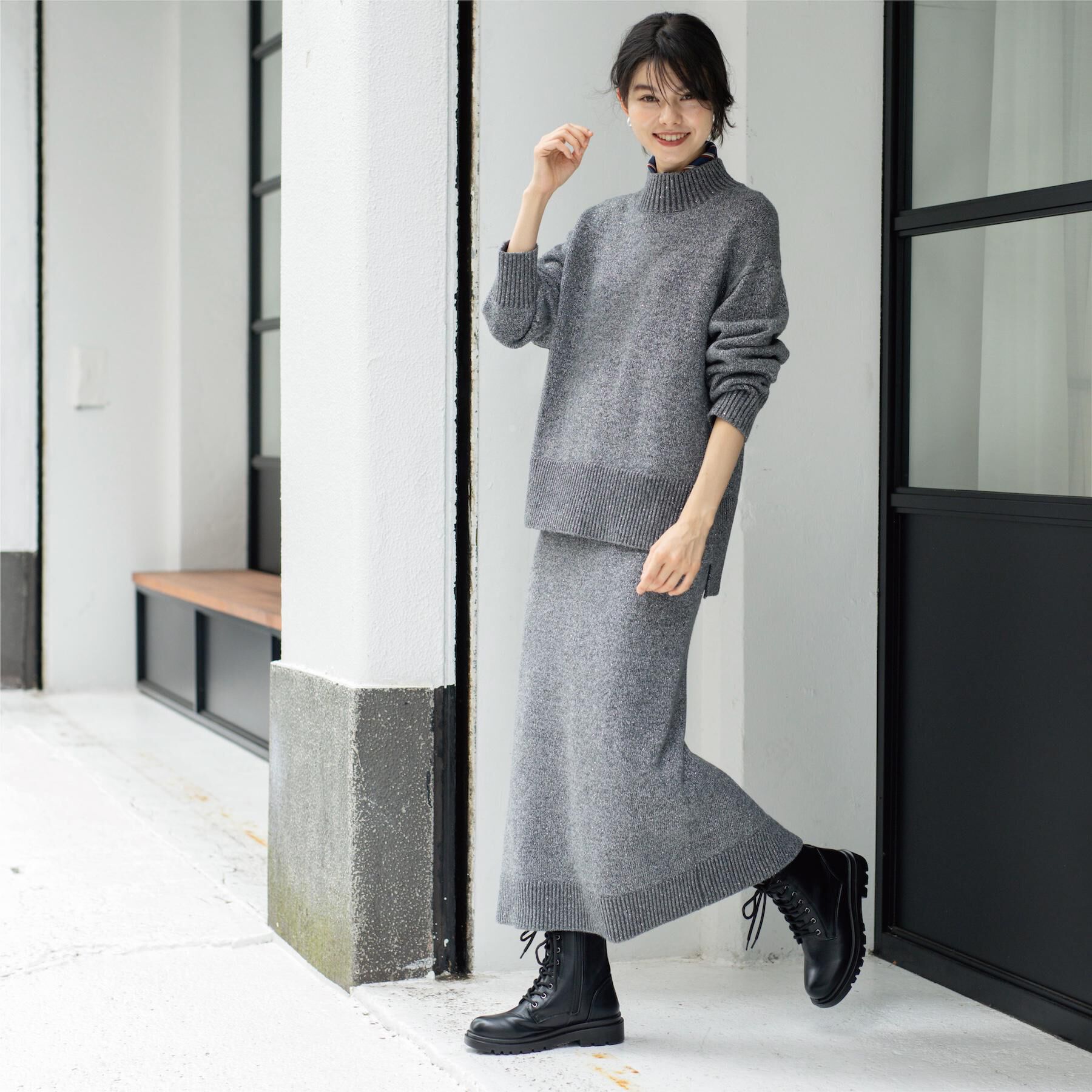 OPAQUE.CLIP「ラメスパンコールナロースカート/セットアップ対応可【洗濯機OK】」|スカート|