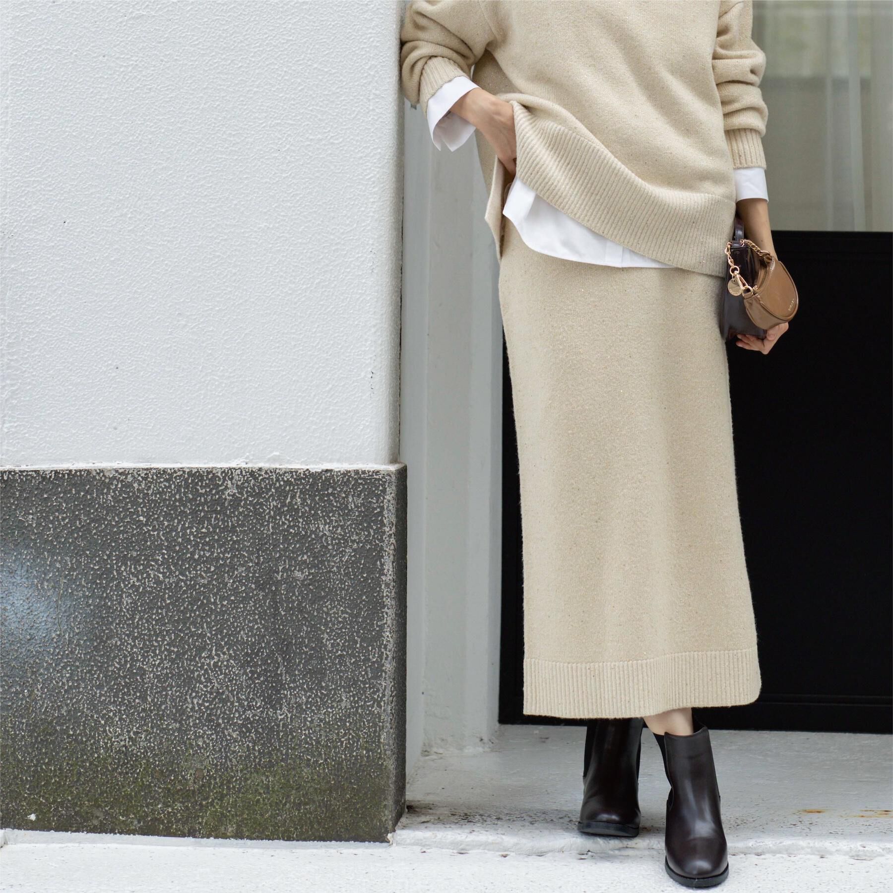 OPAQUE.CLIP「ラメスパンコールナロースカート/セットアップ対応可【洗濯機OK】」|スカート|ベージュ(652)