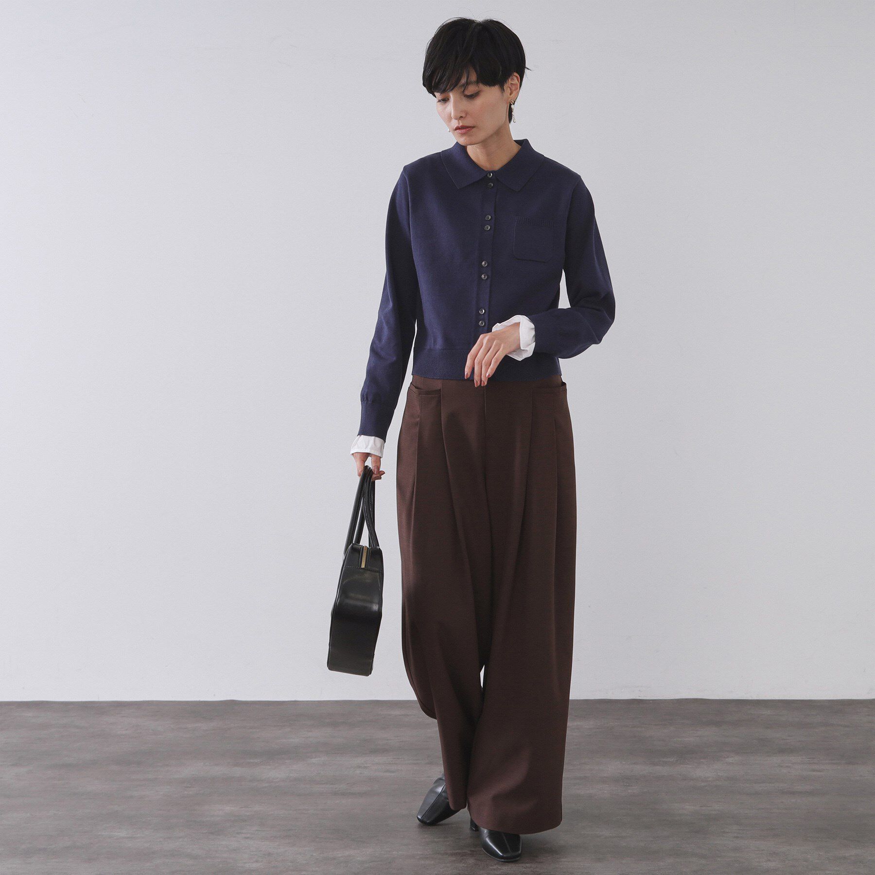 OPAQUE.CLIP「袖口ドッキング ポロ衿デザインニット【洗濯機OK】」|ニット・セーター|