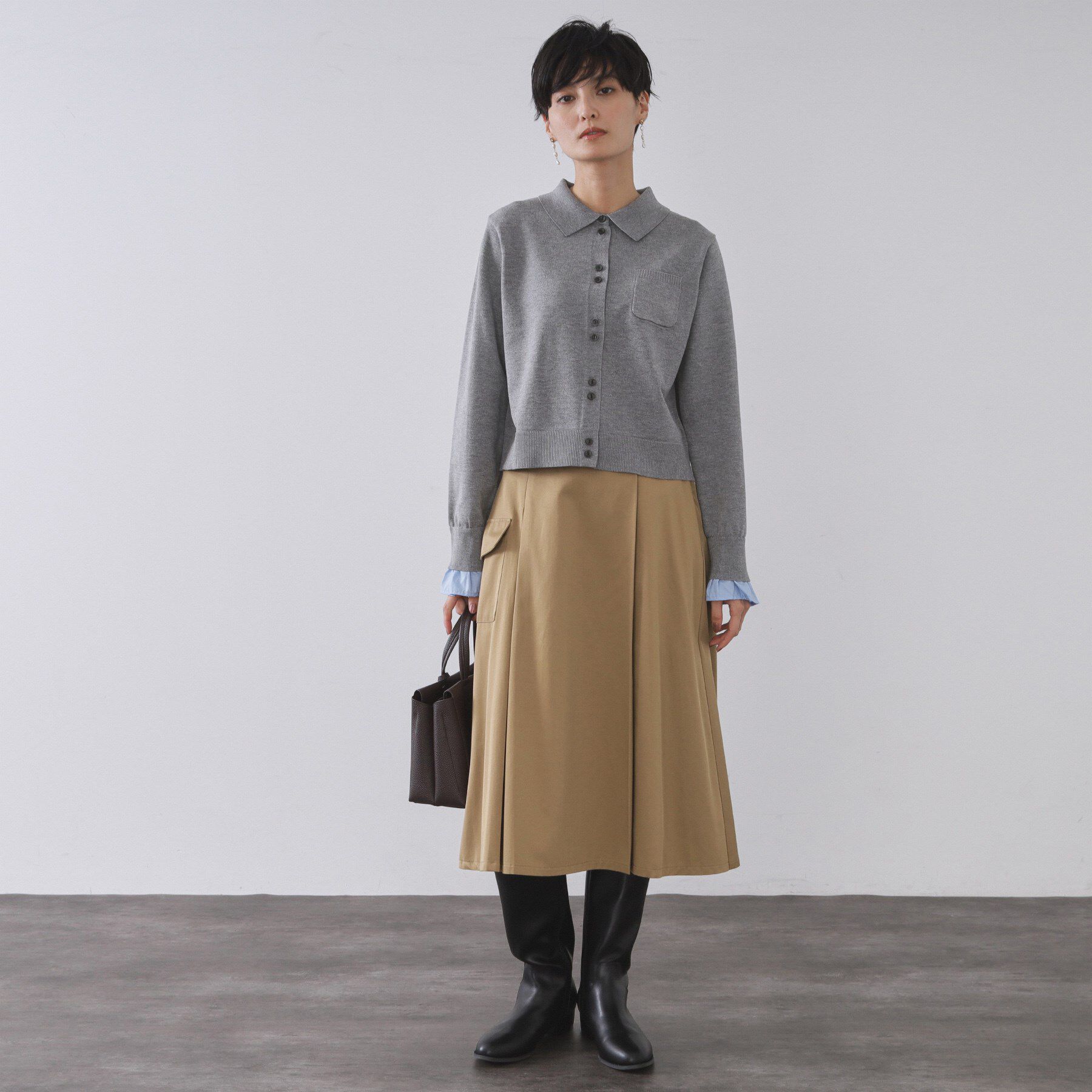 OPAQUE.CLIP「袖口ドッキング ポロ衿デザインニット【洗濯機OK】」|ニット・セーター|